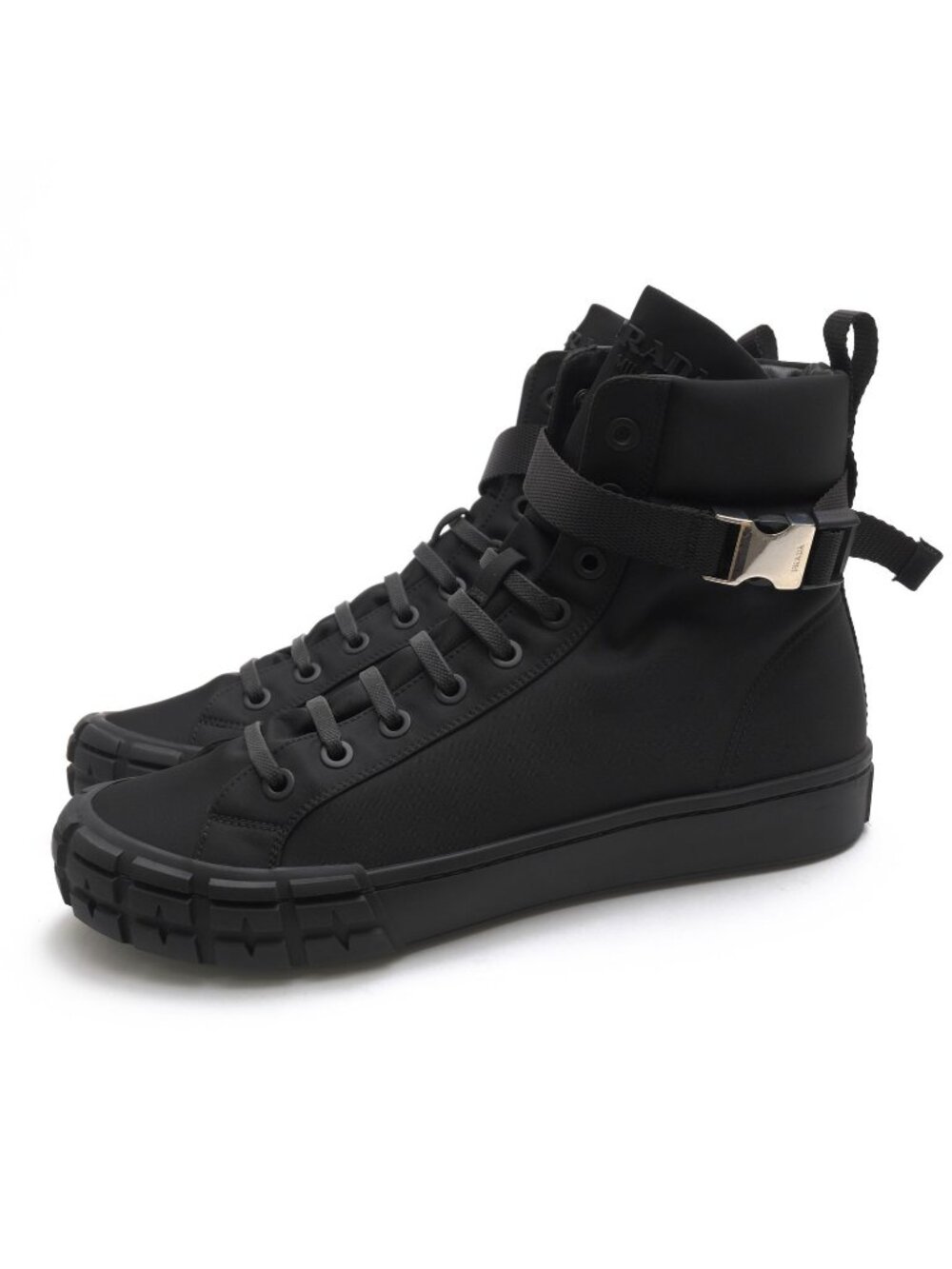 Prada Sneakers High Cut Nylon Black Re-Nylon Wheel Top Military
